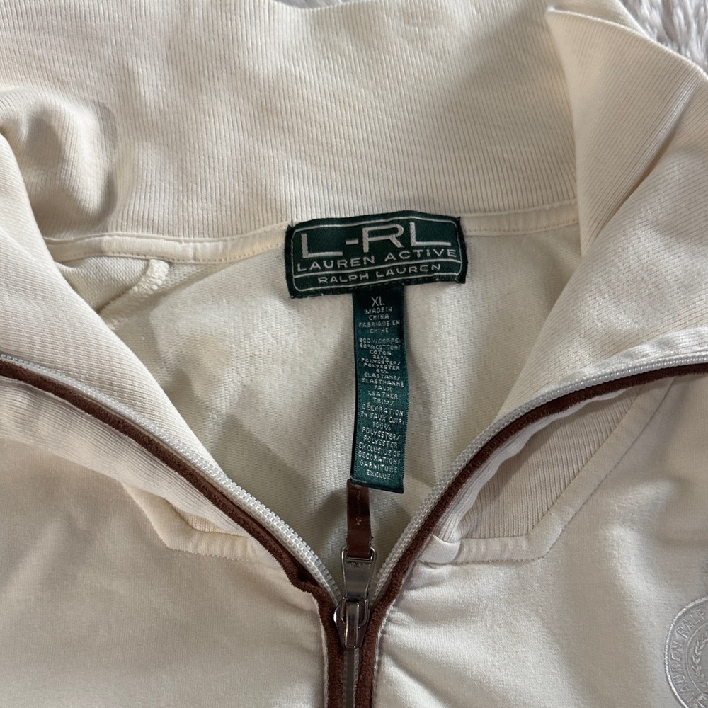 Lauren Ralph Lauren Cream and Brown Women's Zip Cardigan